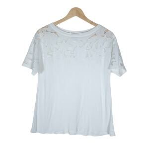 Baraschi Womens Tee Shirt XS White Floral Lace Short Sleeve Round Neck Blouse